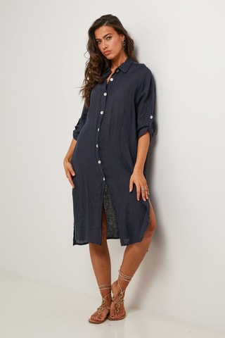 Robe chemise - 100% lin - Bleu marine