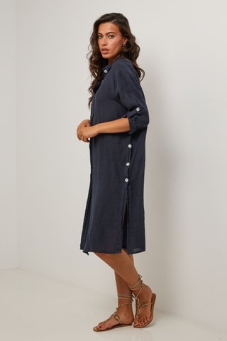 Robe chemise - 100% lin - Bleu marine
