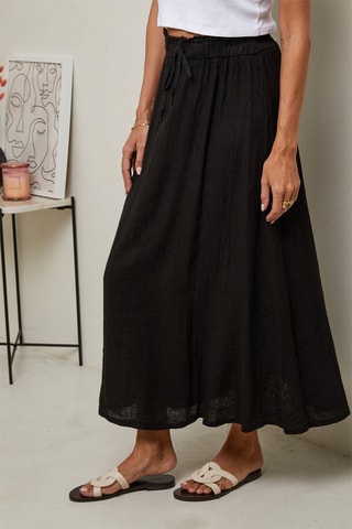 Jupe longue taille haute - 100% lin - Noir