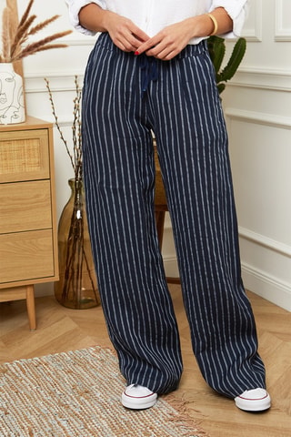 Pantalon wide legs - 100% lin - Bleu marine
