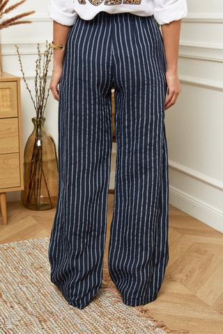 Pantalon wide legs - 100% lin - Bleu marine