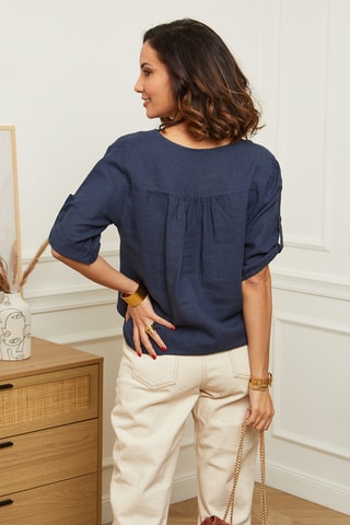 Blouse - 100% lin - Bleu marine