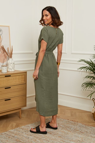 Robe enveloppe longue - 100% lin - Kaki