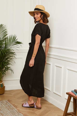 Robe enveloppe longue - 100% lin - Noir
