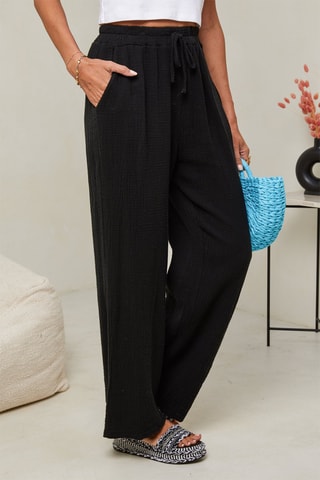 Pantalon taille haute - 100% lin - Noir
