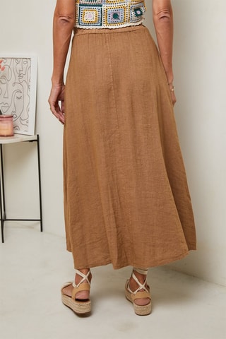 Jupe longue taille haute - 100% lin - Camel