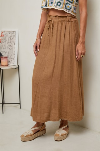 Jupe longue taille haute - 100% lin - Camel