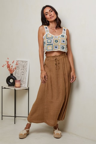 Jupe longue taille haute - 100% lin - Camel