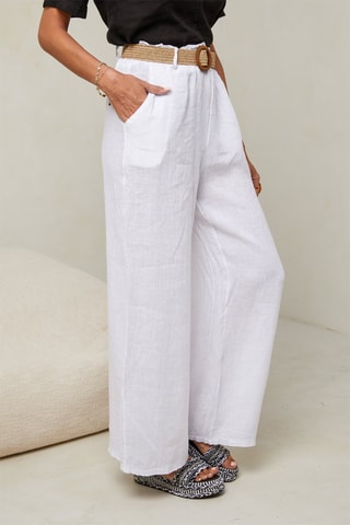 Pantalon taille haute - 100% lin - Blanc