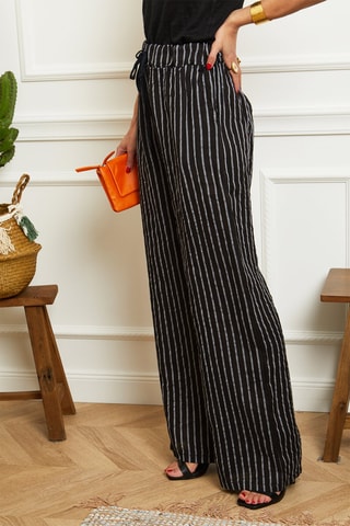 Pantalon wide legs - 100% lin - Noir