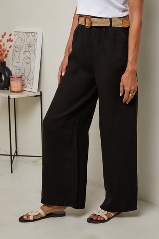 Pantalon taille haute - 100% lin - Noir et marron
