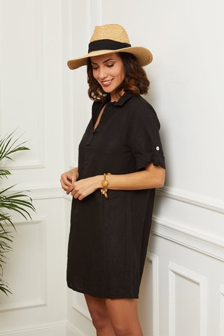 Robe chemise courte - 100% lin - Noir