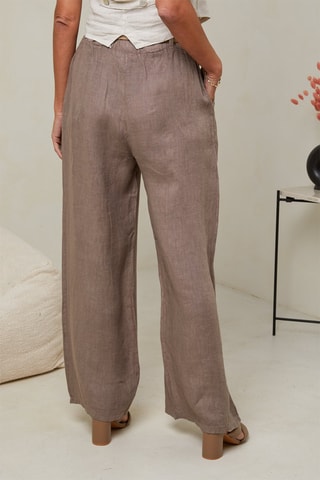 Pantalon taille haute - 100% lin - Taupe