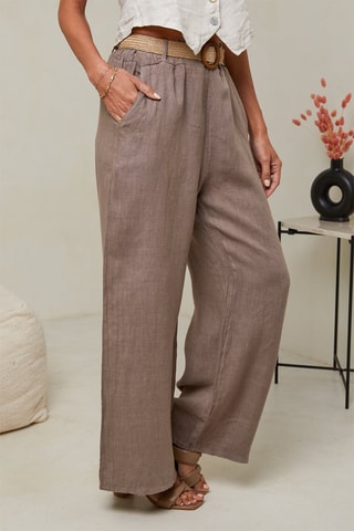 Pantalon taille haute - 100% lin - Taupe