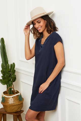 Robe droite courte - 100% lin - Bleu marine