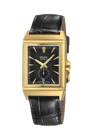 Montre automatique en cuir et plaqué ion or jaune