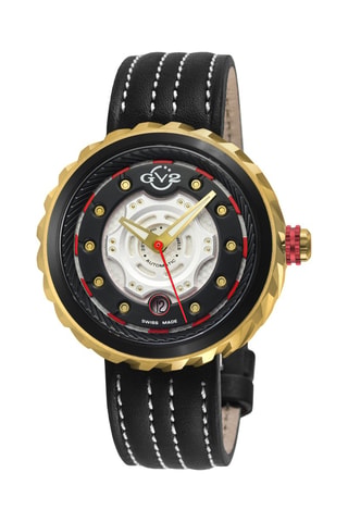 Montre automatique en cuir Sellita - Noir et doré