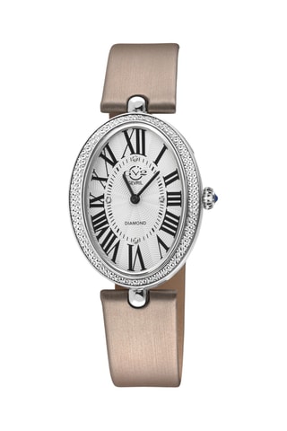 Montre à quartz en cuir et diamants - Beige et argenté