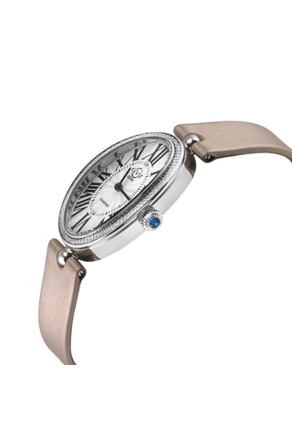 Montre à quartz en cuir et diamants - Beige et argenté