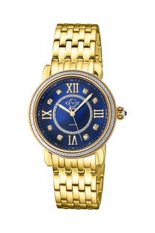 Montre à quartz en plaqué ion or jaune, nacre et diamants