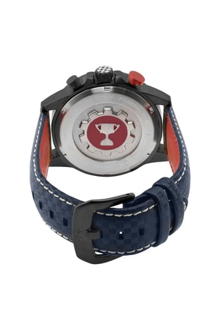 Montre à quartz en cuir Scuderia  -  Tachymètre et Chronographe - Bleu marine et noir