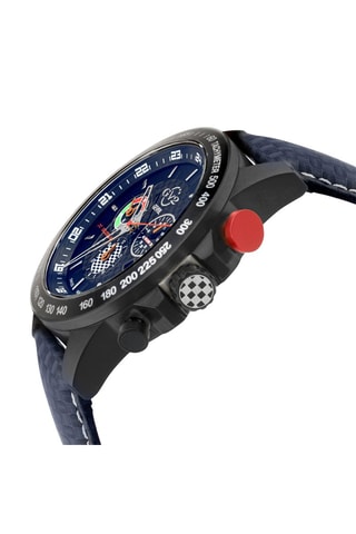 Montre à quartz en cuir Scuderia  -  Tachymètre et Chronographe - Bleu marine et noir