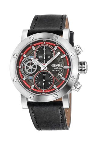 Montre automatique en cuir Flat Iron ETA 7750 - Tachymètre et chronographe - Noir et argenté