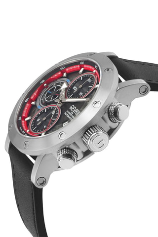 Montre automatique en cuir Flat Iron ETA 7750 - Tachymètre et chronographe - Noir et argenté
