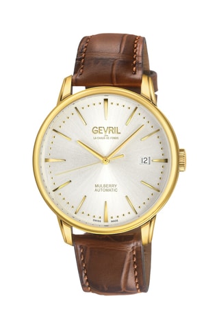 Montre automatique en cuir et ip or - Marron et doré