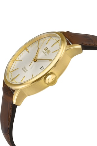 Montre automatique en cuir et ip or - Marron et doré