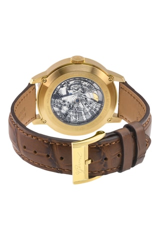 Montre automatique en cuir et ip or - Marron et doré