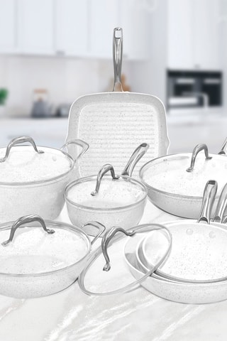 Batterie de cuisine en granit et quartz blanc StoneWhite - 13 pièces
