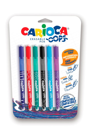 6 stylos-bille effaçables et rechargeables Oops - Multicolore