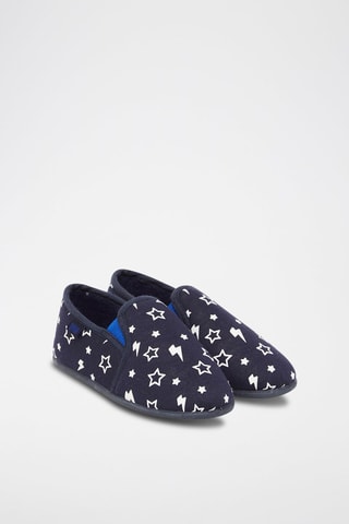 Patucos slip-on con estampado de estrella y relámpago - Azul marino y blanco