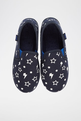 Patucos slip-on con estampado de estrella y relámpago - Azul marino y blanco