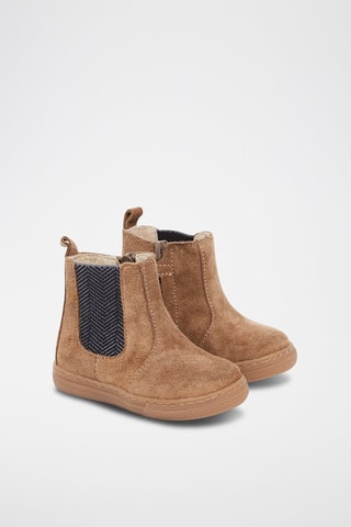 Botas Chelsea de piel de serraje - Topo