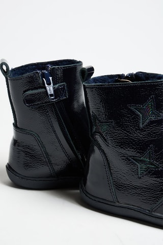 Bottines fourrées en cuir verni - Bleu marine