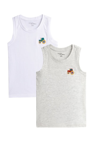 2 camisetas de tirantes - Blanco y gris claro jaspeado