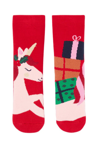 Calcetines con estampado de unicornio de Navidad para niña - Rojo