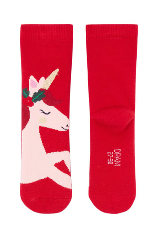 Calcetines con estampado de unicornio de Navidad para niña - Rojo