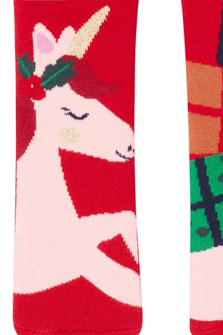 Calcetines con estampado de unicornio de Navidad para niña - Rojo