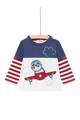 Camiseta efecto doble prenda - Crudo y azul