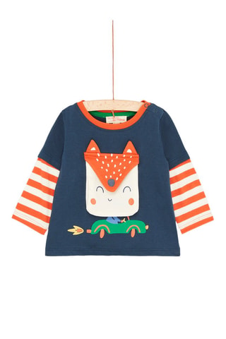 Camiseta con bolsillo de zorro para bebé niño - Azul