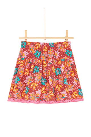 Falda reversible con volantes y con estampado floral para niña - Rosa