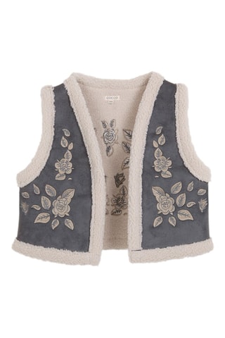 Dubbelzijdig mouwloos vest - Donkergrijs en beige - Beige en grijs