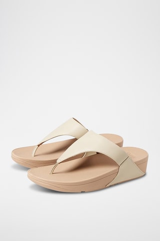 Tongs compensées en cuir Lulu Leather - Beige