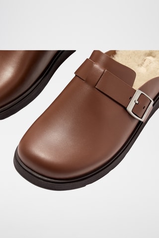 Sabots plateformes fourrés en cuir Microwobbleboard - Marron