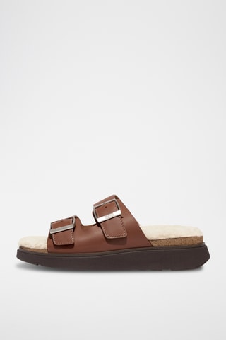 Mules plateformes fourrées en cuir Microwobbleboard - Marron