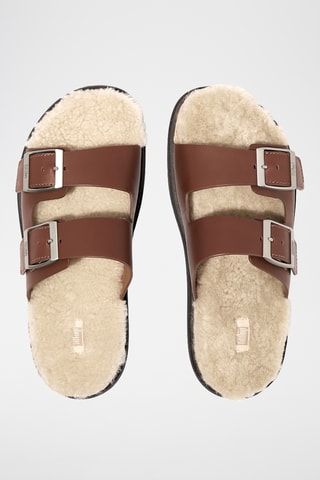 Mules plateformes fourrées en cuir Microwobbleboard - Marron