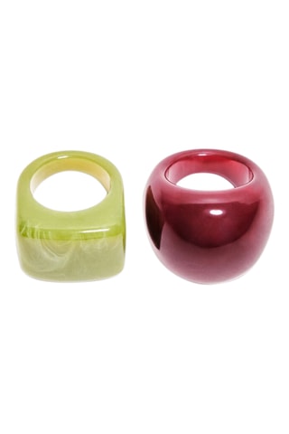 2 bagues - Vert olive et rouge